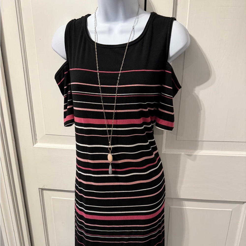 White House Black Market Black Dress with Pink and Cream Stripes